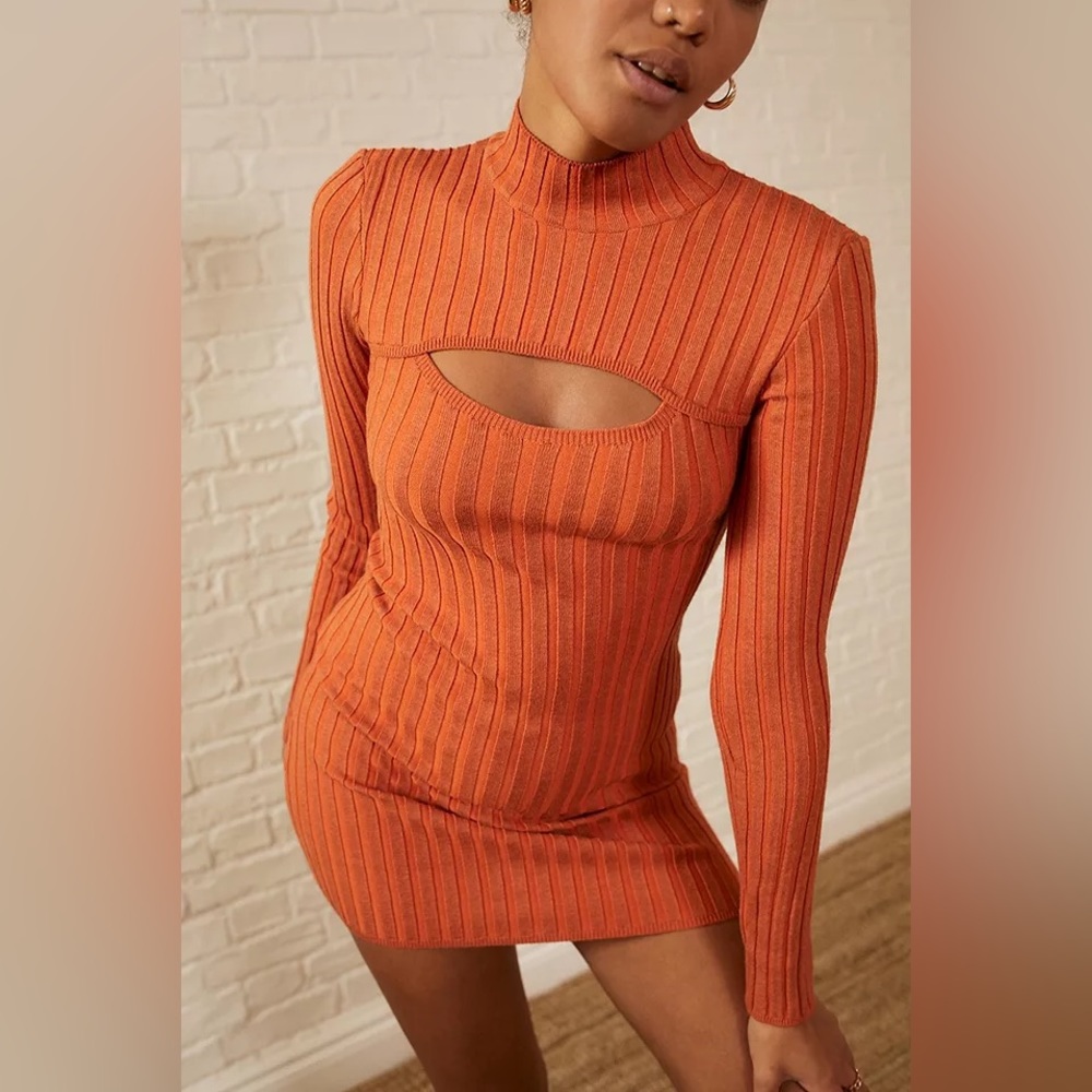 UO Cut Out Ribbed Orange Dress